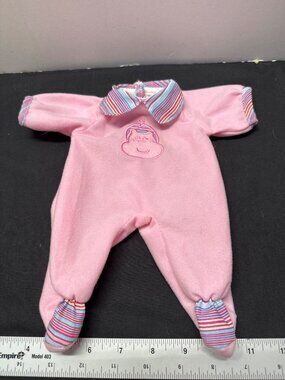 Pink Baby Doll Pajamas With Striped Collar & Cuffs Embroidered Hippo Design Velc